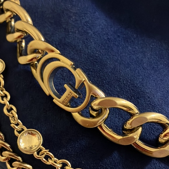 Blue Suede Guess Dasilda ankle boots with three chrome jewels layers. - Picture 2 of 2